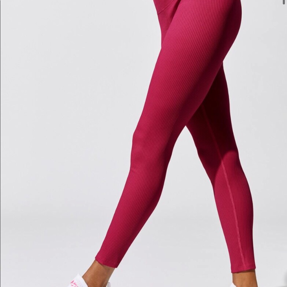 Carbon 38 Ruby Red Ribbed Regular Rise Leggings M - image 2